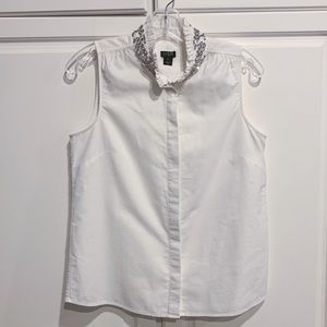 JCrew White Tilda Rhinestone Sleeveless Ruffle Top Blouse Size 2